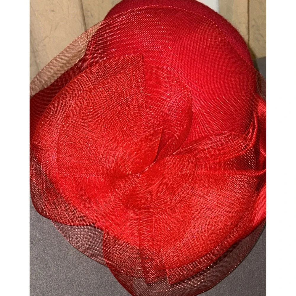 Bowler Hat Wool Ruched Satin Mesh Bow Elegant Kentucky Derby Church - Picture 2 of 9